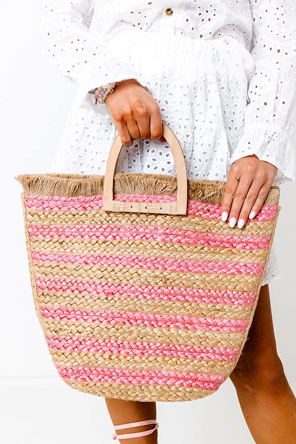 Dive Right In Woven Tote In Pink | Impressions Online Boutique