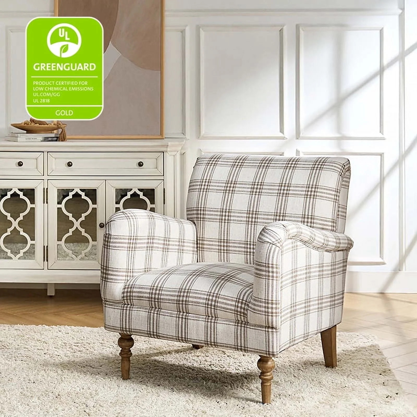 Modern Plaid Accent Chair Upholstered Armchair Adult Home Bedroom Living Room Tan - Walmart.com | Walmart (US)