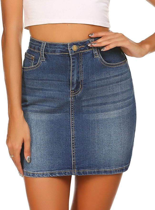 Chigant Womens Stretch High Waisted Short Mini Denim Skirt Jean Skirts(L-5XL) | Amazon (US)