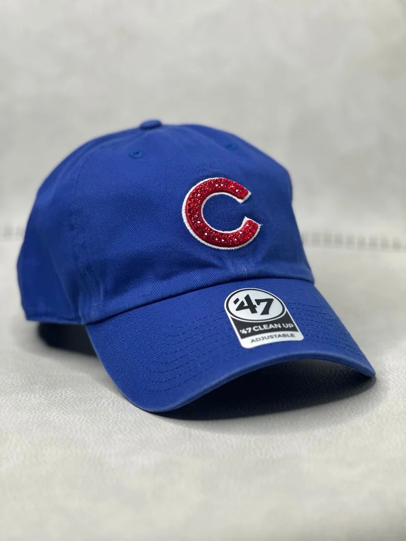 Blue Chicago Cubs Bling Hat swarovski Crystals Cubs Sparkle Hat Chicago Bling Red Cubs Glitter Ca... | Etsy (US)