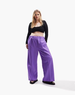 ASOS DESIGN Curve elastic waist tailored pants in purple | ASOS (Global)