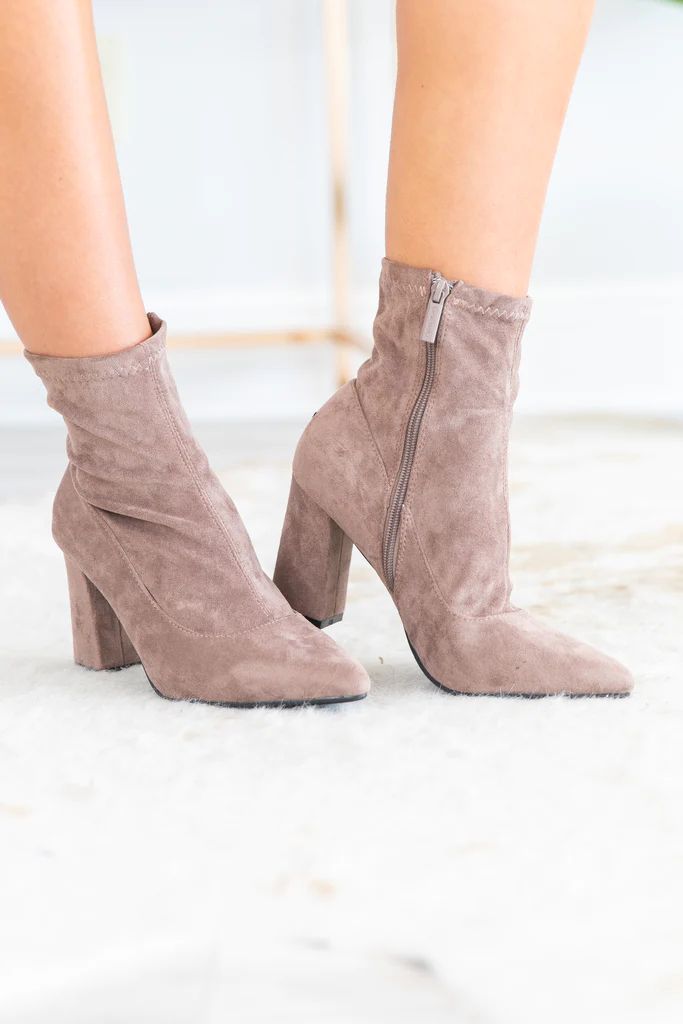 Run The World Taupe Brown Heeled Booties | The Mint Julep Boutique