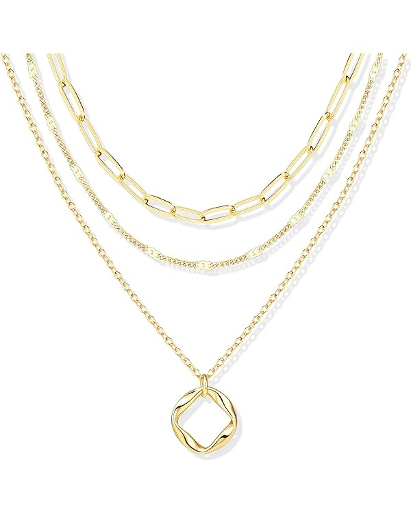 Layered Gold Necklaces for Women, Stackable Dainty 14K Gold Silver Plated Trendy Circle Paperclip... | Amazon (US)