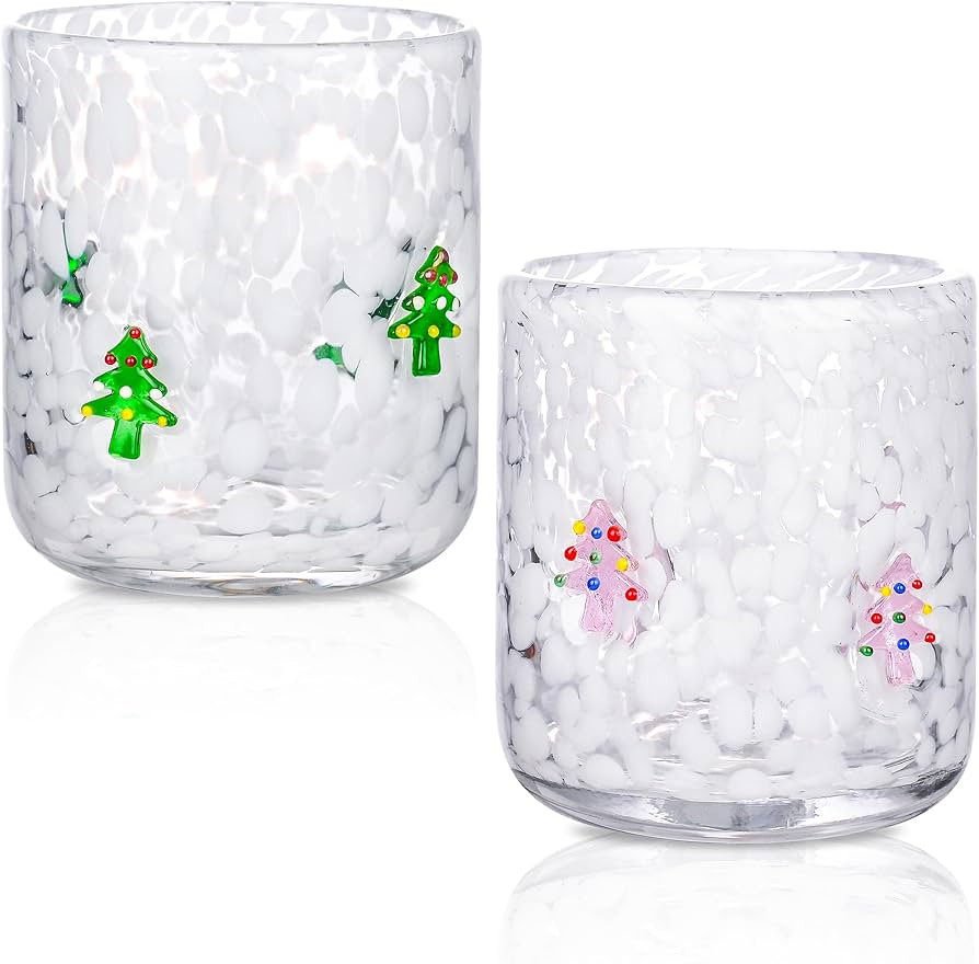 2 Pcs Christmas Icon Glass Cups Set-14 oz Christmas Tree Icon Wine Glasses Double Old Fashioned I... | Amazon (US)