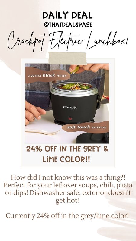 How have I missed this my whole life?! Cute and practical—my two favorite things! Use this little crockpot lunchbox to keep your leftovers or party dips warm until you’re ready for them! Exterior stays cool, dishwasher safe, 20z capacity. And currently on sale for a great price in the grey/lime color! 

#teacherlife #lunchtime #chili #leftovers #teacherlunch #officelunch #momlife #teachertime #party #diprecipes #partyfood