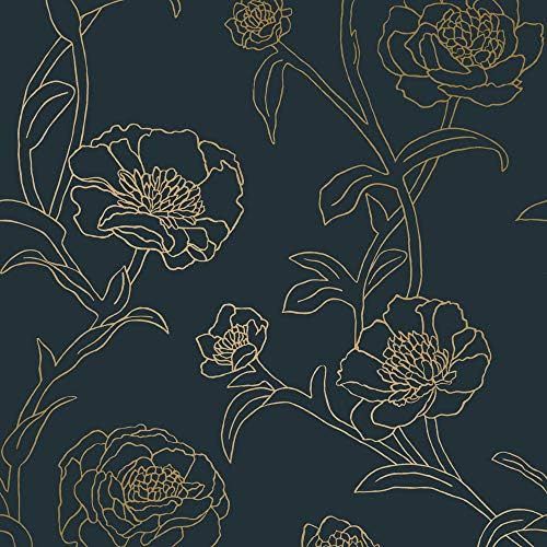 Tempaper PE10633 Peacock Blue & Metallic Gold Peonies | Designer Removable Peel and Stick Wallpap... | Amazon (US)