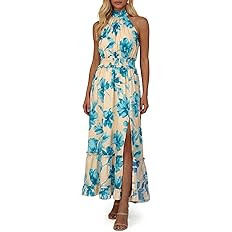 Wenrine Women's Summer Floral Maxi Dress Halter Tie Back Backless Casual Side Split Flowy Beach V... | Amazon (US)