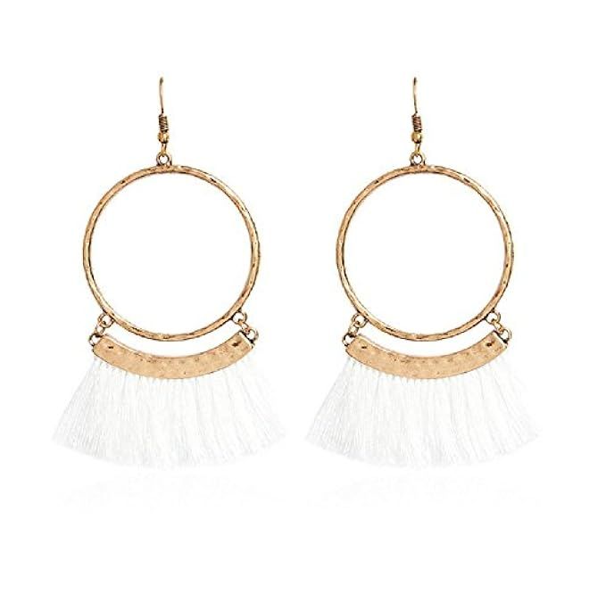 Jiami Fan Tassel Earrings Hoop Drop Dangle Earrings Fish Hook Earring for Daily Wear, Wedding, Party | Amazon (US)