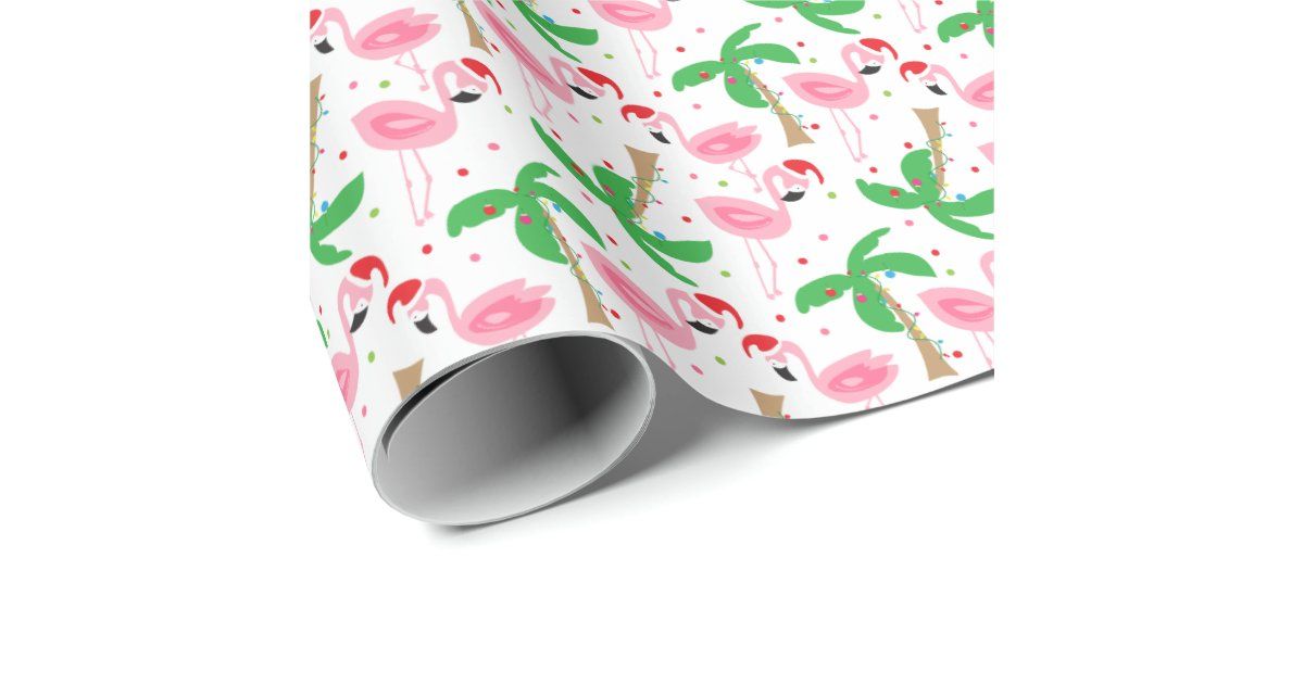 Tropical Beach Christmas Flamingos Birds Wrapping Paper | Zazzle
