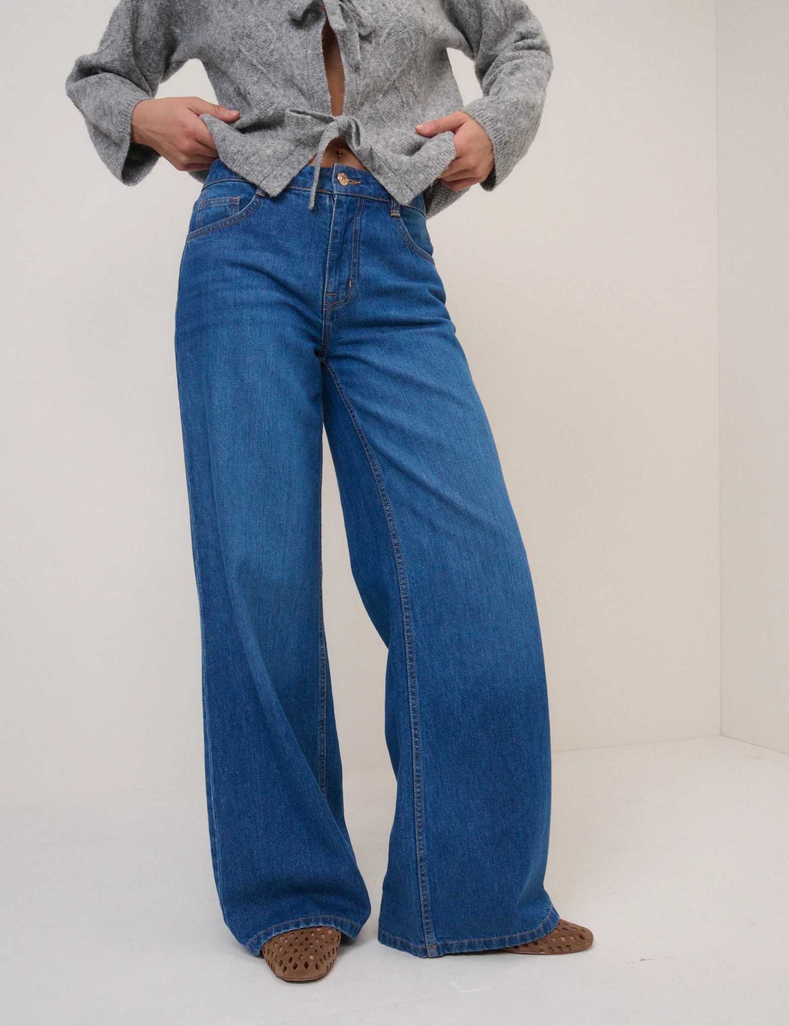Blue Mid Rise Carnaby Wide Leg Jeans | Nobody's Child