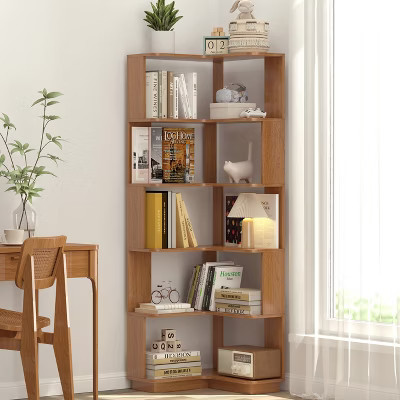 KTMBDW Corner Book Shelf, 6 Tier Corner Bookshelf Etagere Bookcase with Baffle, Freestanding L Shaped Display Shelf Stand for Living Room, Dark Oak | Target