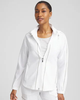 Women's Zip-Front Caviar Trim Jacket in Denim | Chico's Zenergy | Chico's
