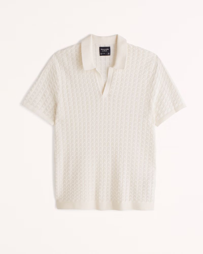 Abercrombie & Fitch Men's Textured Johnny Collar Sweater Polo in Off White - Size XS | Abercrombie & Fitch (US)