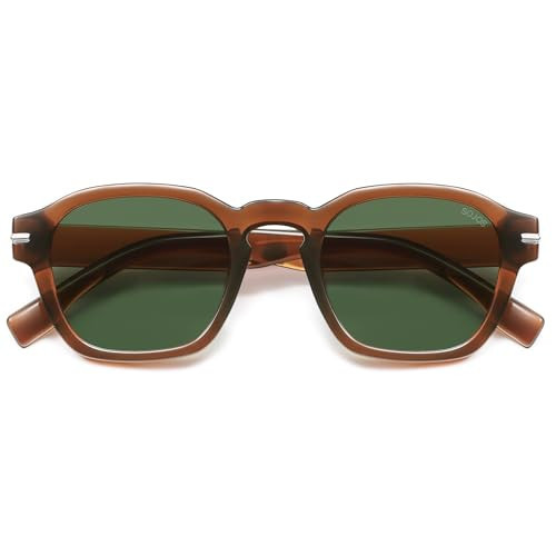 SOJOS Vintage Retro Square Polarized Sunglasses Men Trendy Womens Sun Glasses SJ2382 Brown Frame Green Lens | Amazon (US)