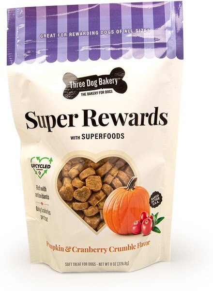 THREE DOG BAKERY Super Rewards Pumpkin & Cranberry Crumble Dog Treats, 8-oz bag - Chewy.com | Chewy.com