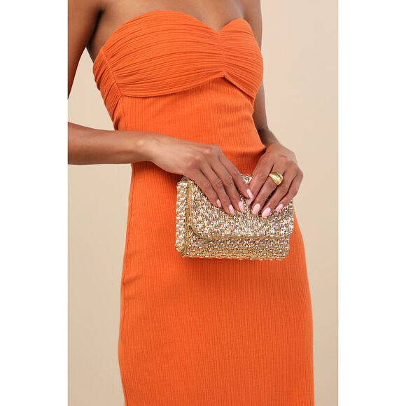 Lulus Stunning Glow Gold Beaded Rectangular Mini Clutch - Size One Size | Poshmark