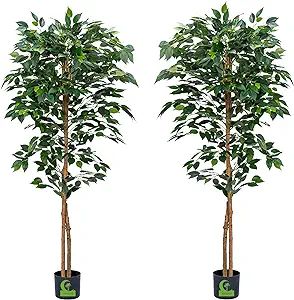 HAIHONG 2Packs 5FT Ficus Trees Artificial with Realistic Leaves and Natural Trunk, Faux Ficus Tre... | Amazon (US)