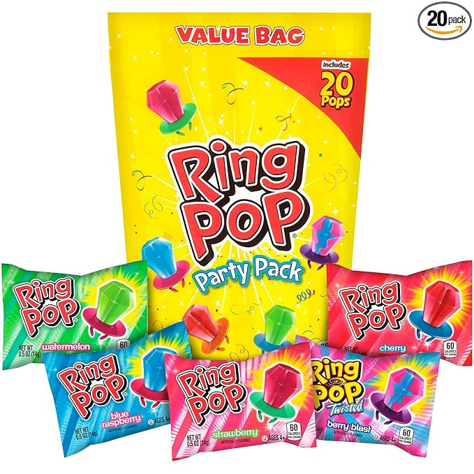 Ring Pop Individually Wrapped Bulk Lollipop Variety Party Pack – 20 Count Suckers w/ Assorted F... | Amazon (US)