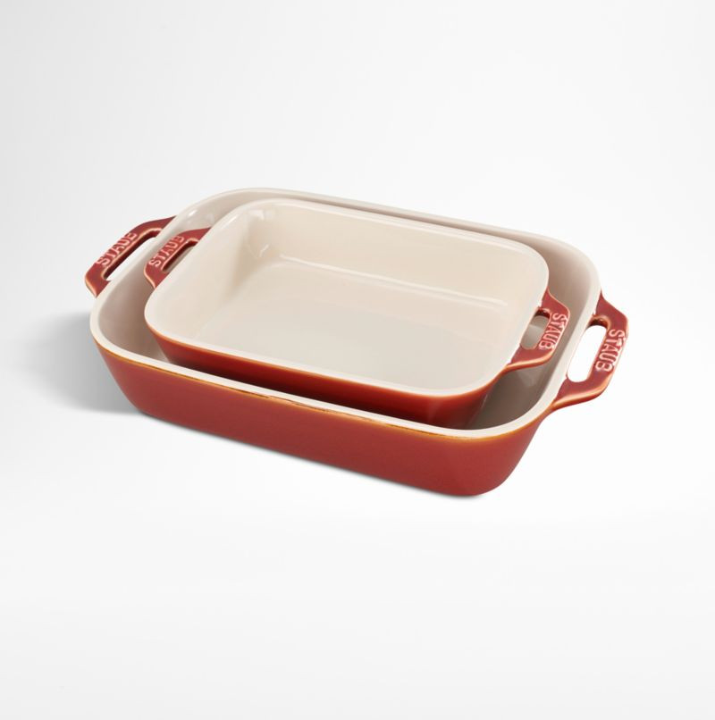 Staub Rustic Red 2-Piece Rectangular Baker Set + Reviews | Crate & Barrel | Crate & Barrel