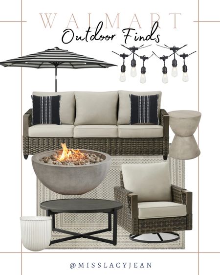 Walmart outdoor patio finds include outdoor sofa, outdoor side table, outdoor accent chair, outdoor coffee table, area rug, outdoor pillows, umbrella, string lights, fire pit, and fluted planter.

Outdoor entertainment, outdoor furniture, Walmart finds, patio decor

#LTKhome #LTKstyletip #LTKSeasonal