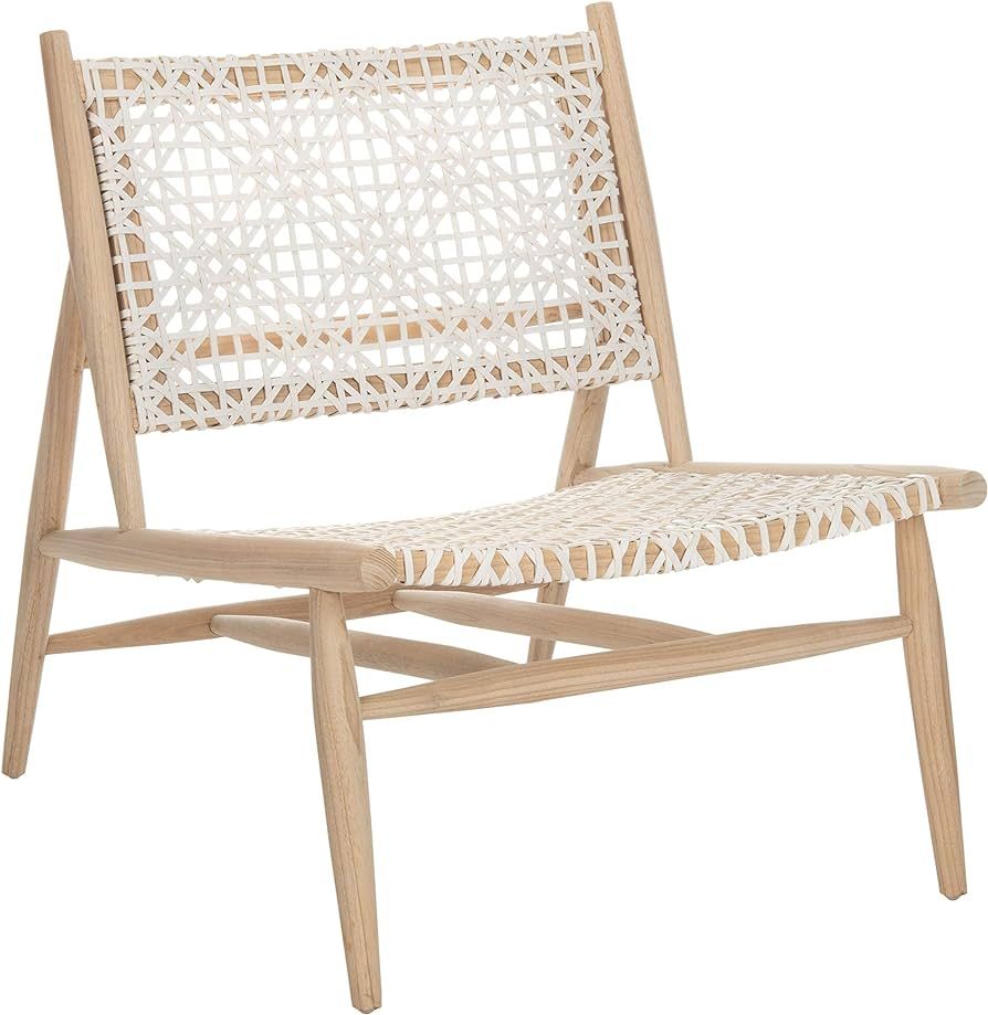 Safavieh Home Bandelier Light Natural and White Leather Woven Accent Chair | Amazon (US)