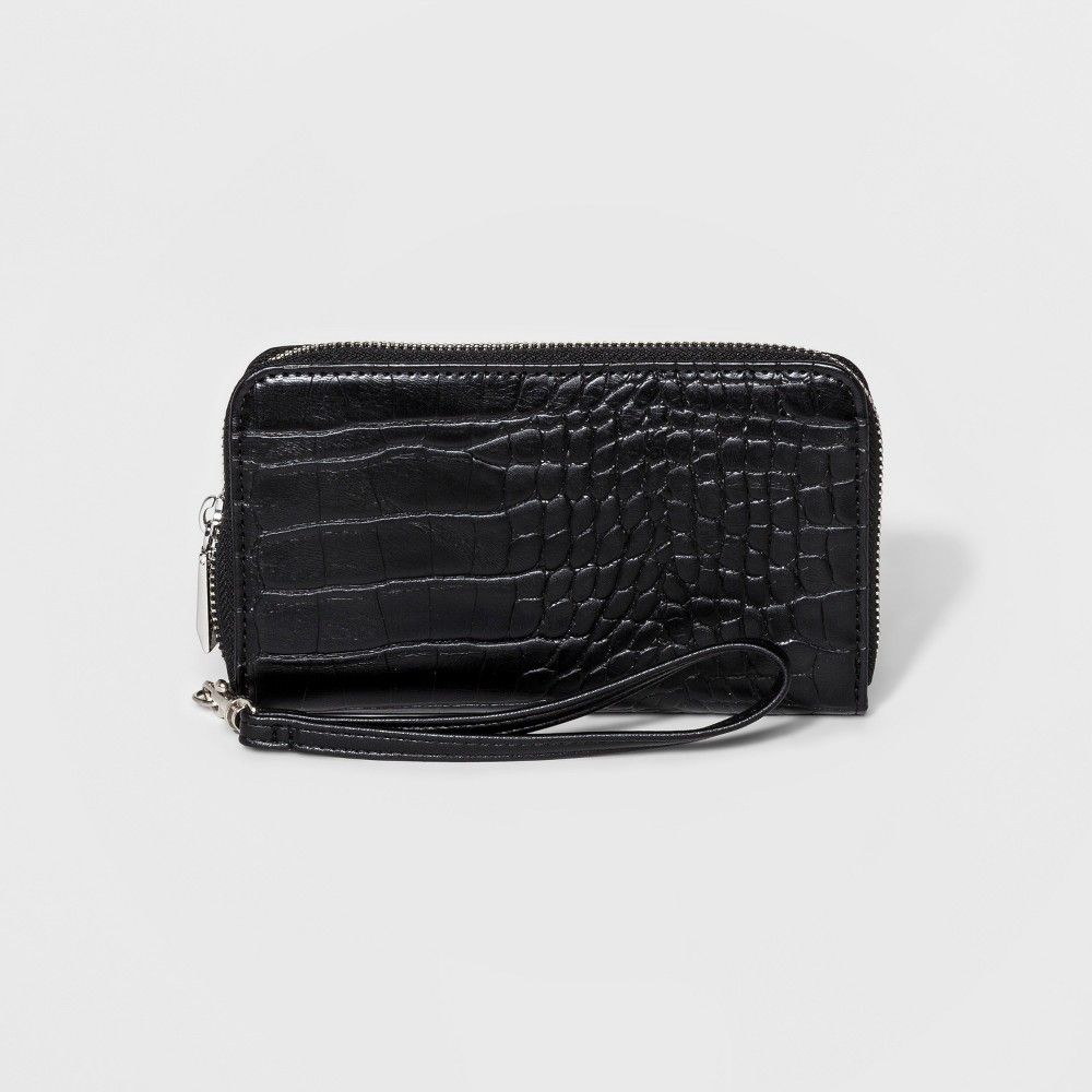 Women's Faux Croc Skin Zip Around Wristlet Phone Wallet - Mossimo Black | Target
