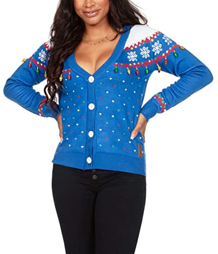 Tipsy Elves Classic Cute Cardigan Ugly Christmas Sweaters for Women with Fun Patterns and Animals - Women's Colorful Blue Christmas Lights Christmas Cardigan Size XX-Large | Amazon (US)