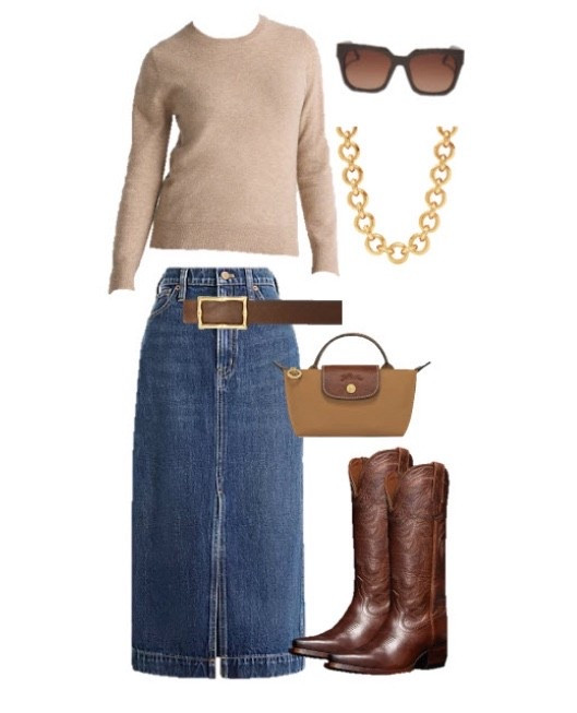 Fall outfit
Cowboy boots outfit 
Denim midi shirt 
Mini longchamp 
Thanksgiving outfit

#LTKStyleTip #LTKFindsUnder100 #LTKSeasonal