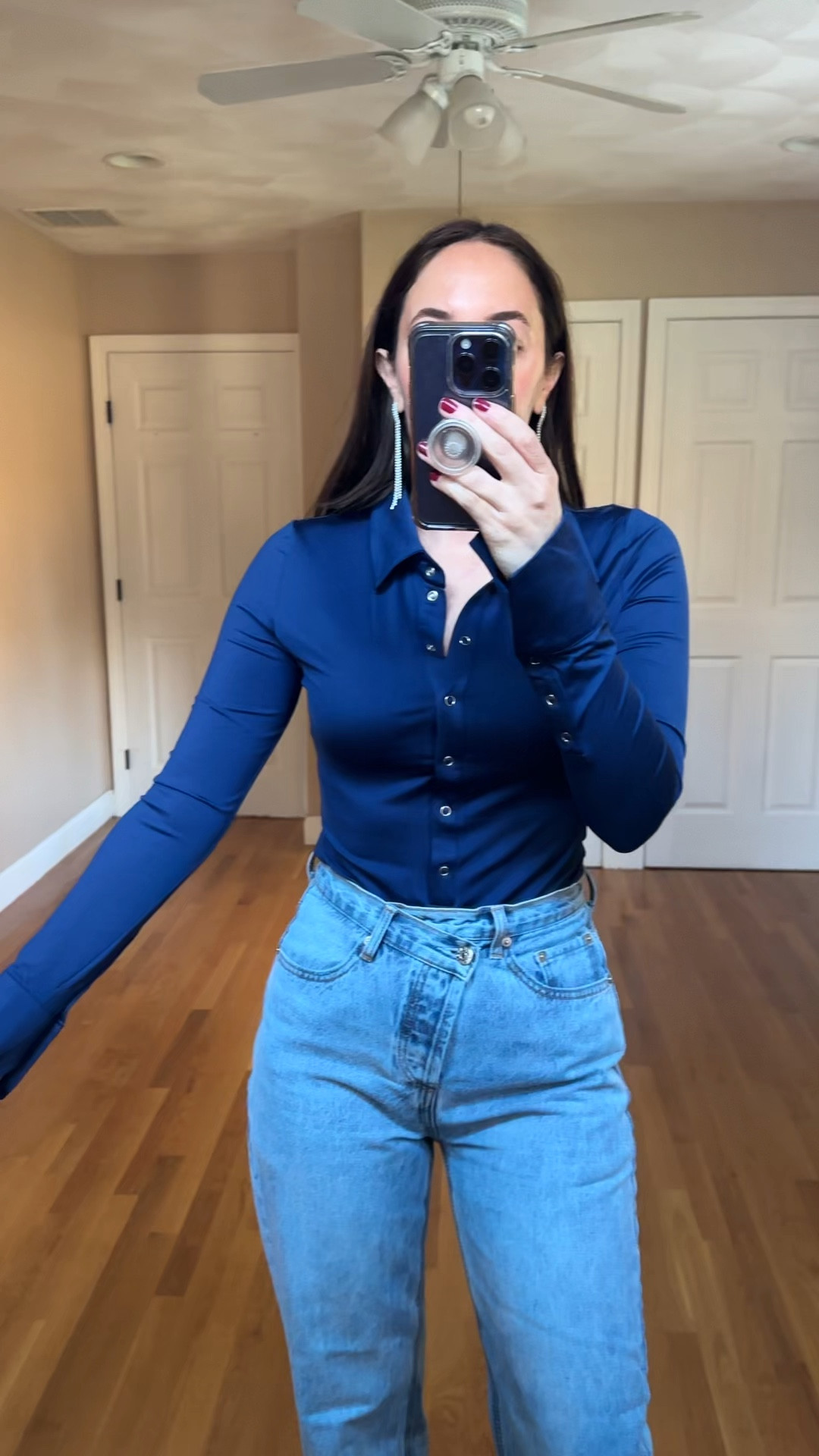 The most comfortable Amazon body suit and my favorite Criss cross jeans!

Bodysuit / true to size 

Heels are sold out in blue but come in silver- true to size 

Jeans / size down 
