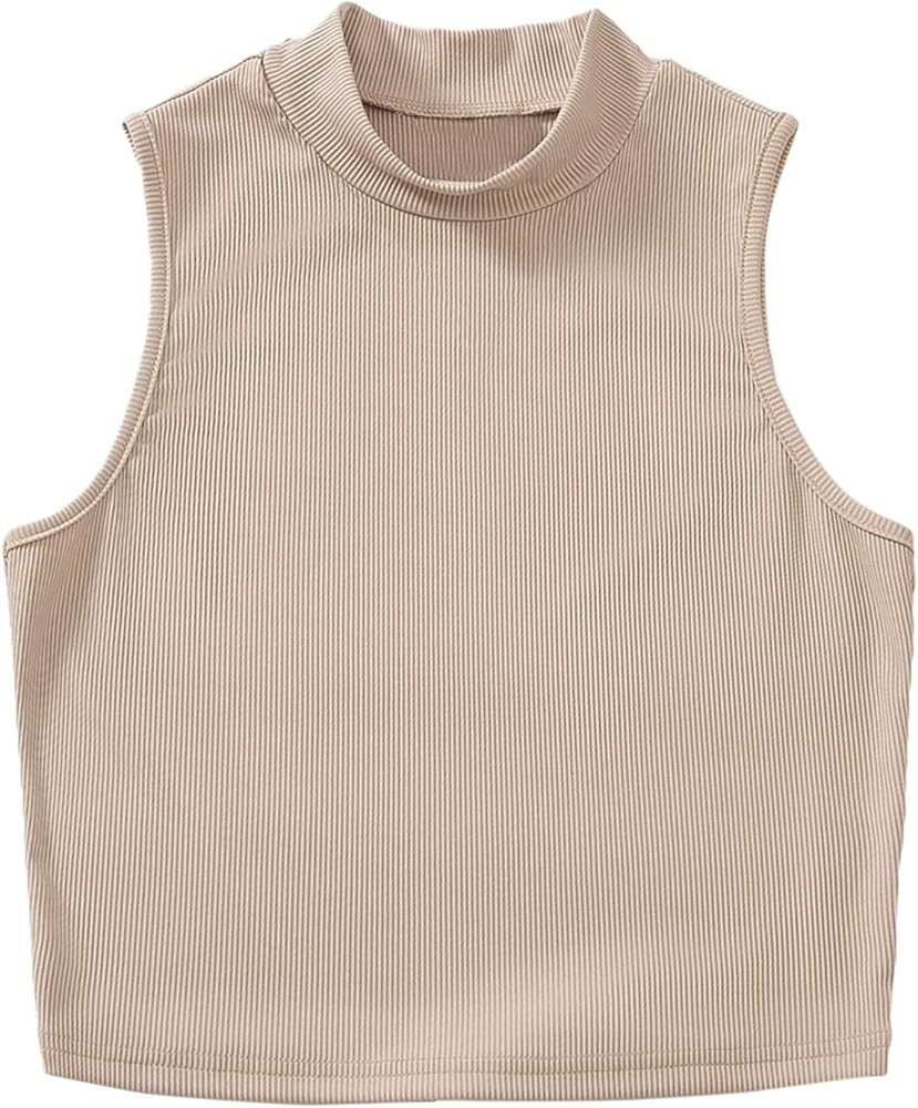 Verdusa Women's Basic Sleeveless Mock Neck Rib Knit Tank Crop Top | Amazon (US)