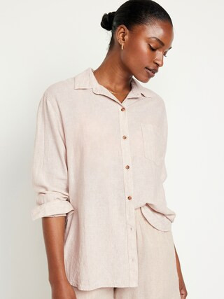 Linen-Blend Button-Down Boyfriend Shirt | Old Navy (US)