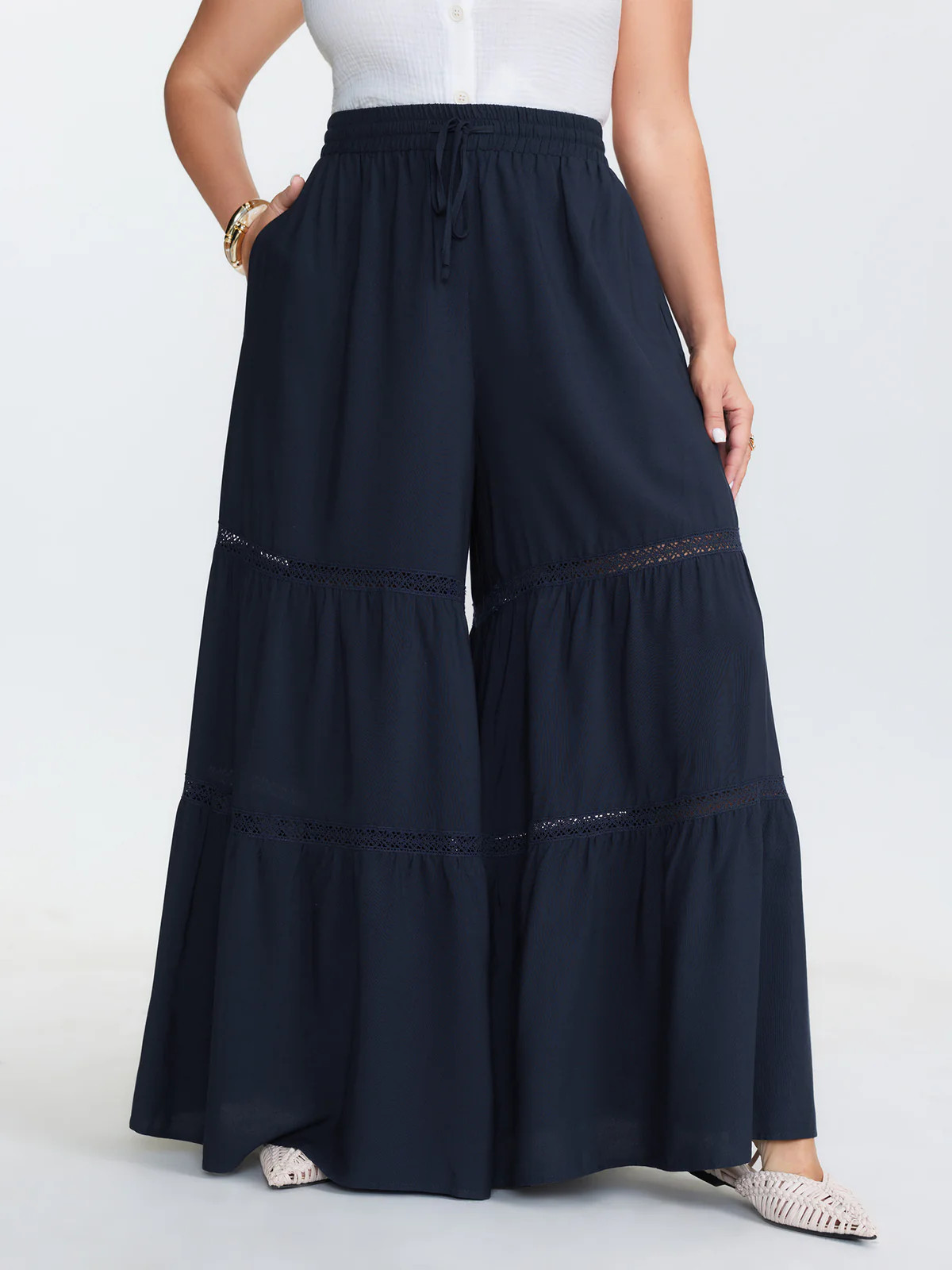 Tiered Spliced Drawstring Cut Out Flared Pants | Bloomchic