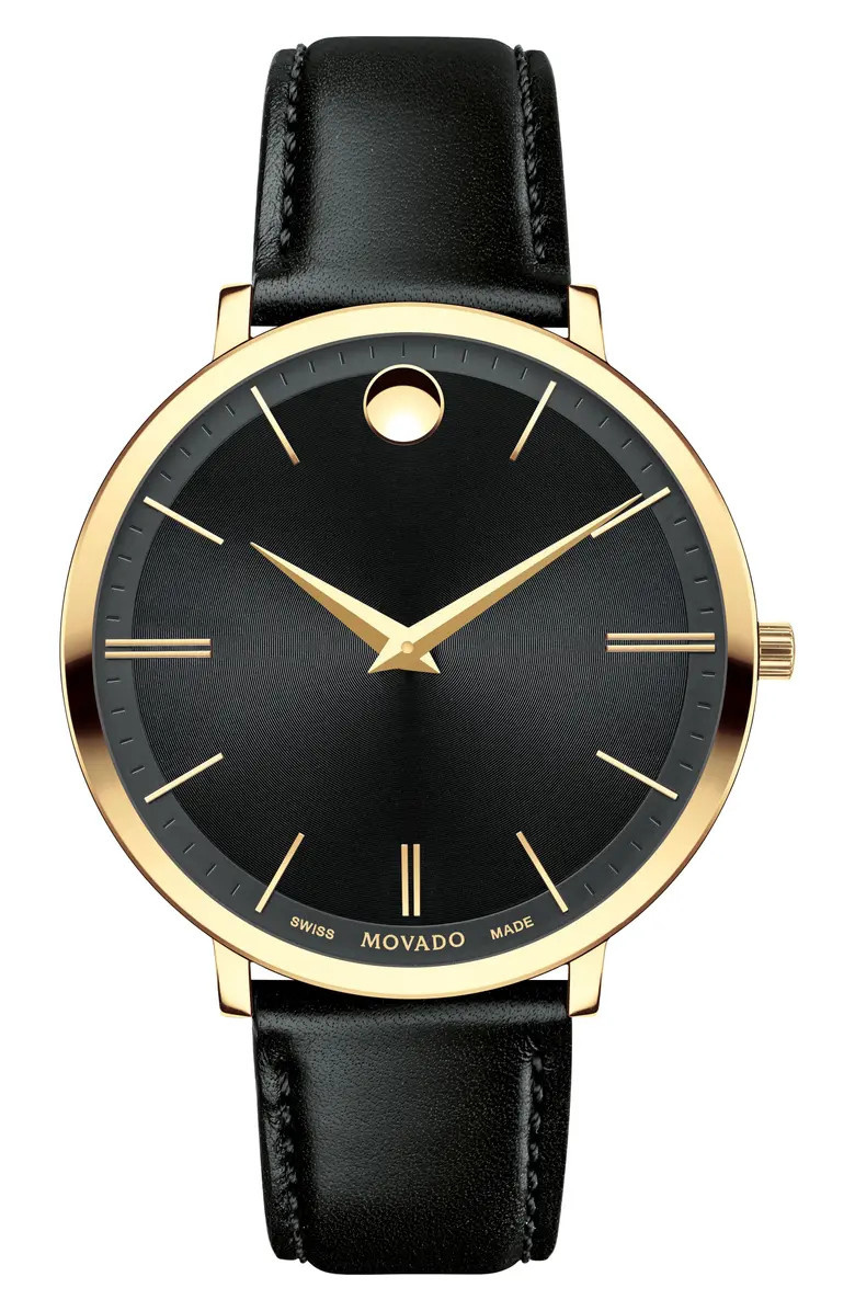 Movado Ultra Slim Leather Strap Watch, 35mm | Nordstrom | Nordstrom