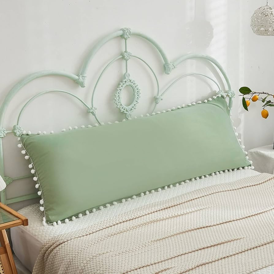 Bedbay Body Pillow Cases,Sage Green Body Pillowcase 1 Pack,Boho Chic Pom Poms Fringe Design,Ultra... | Amazon (US)