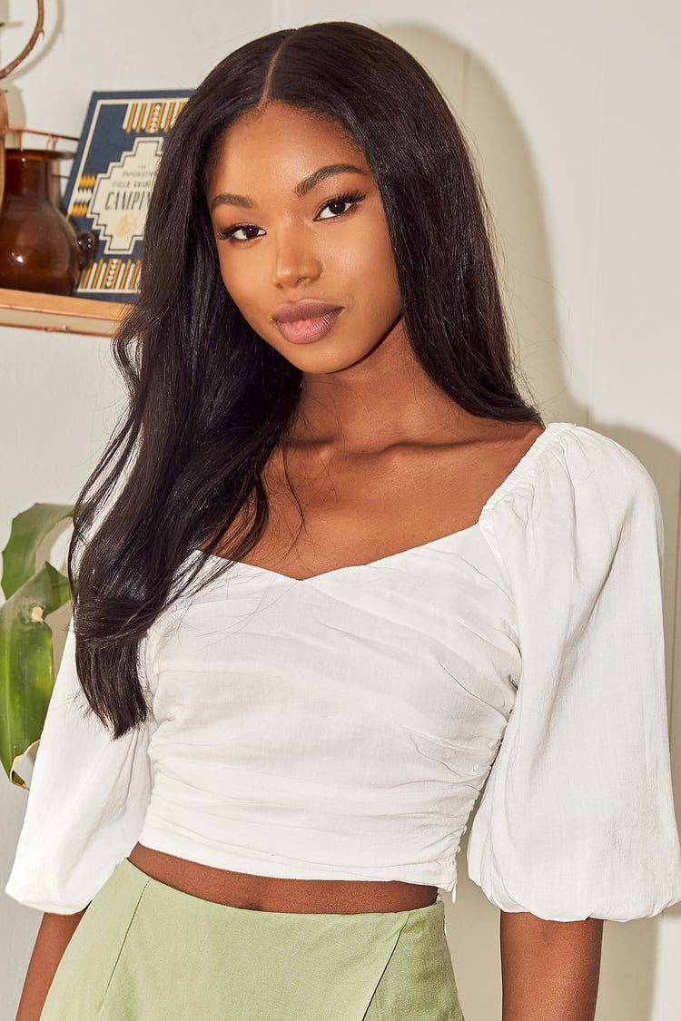 Take on the Trend White Pleated Puff Sleeve Crop Top | Lulus (US)