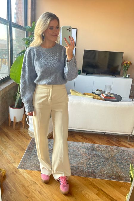 Winter pastels. Paired a chunky knit sweater with trousers and sneakers. Winter outfit. 
Fall outfit. 

Sweater: Simkhai Stella Sweater

#LTKSeasonal #LTKshoecrush #LTKworkwear