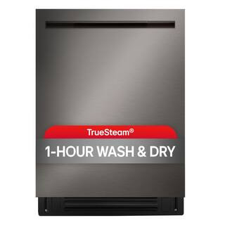 24 in. PrintProof Black Stainless Steel Smart Top Control Dishwasher with 1-Hour Wash and Dry QuadWash Pro and TrueSteam | The Home Depot
