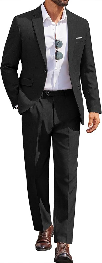 COOFANDY Men Suits Classic Fit 2 Piece Suit Set One Button Casual Blazer Wedding Bussiness Suit S... | Amazon (US)