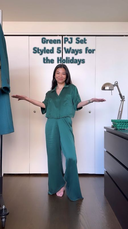 Green PJs styled 5 ways for the holidays ft @lunya🌲🤍♥️ Use my code SUZANNESPIEGOSKI for 15% off your order!  Which look is your favorite?  #pajamas #holidayoutfits #partyseason #lunya #outfitinspiration #fashionreel

Look 1 Casual day lunch 🥗 
Look 2 Hostess w the Mostest 🍷
Look 3 Friends Dinner 🍽️ 
Look 4 Girlfriends Xmas Party 💃🏻
Look 5 Office Work Event 💻


#LTKstyletip #LTKHoliday #LTKVideo