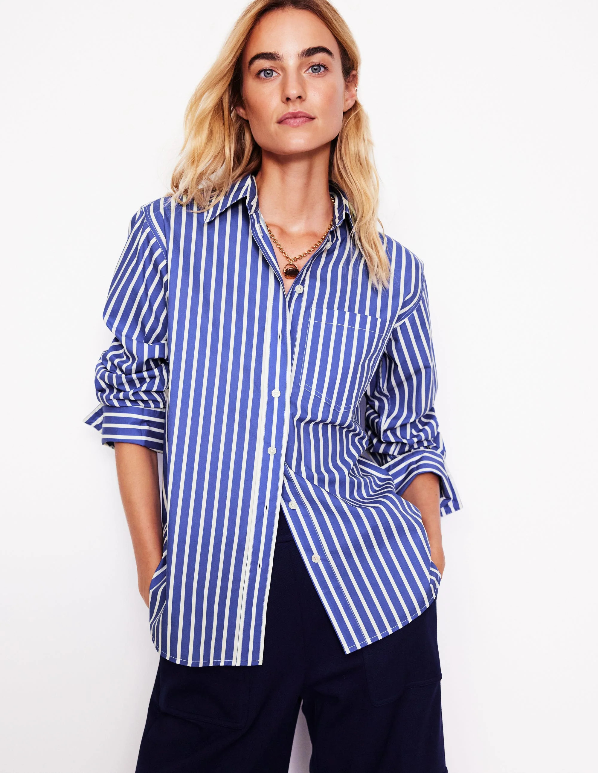 Connie Relaxed Cotton Shirt-Surf The Web and Ivory Stripe | Boden (US)
