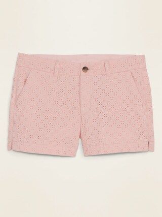 Mid-Rise Everyday Eyelet Shorts for Women -- 3.5-inch inseam | Old Navy (US)