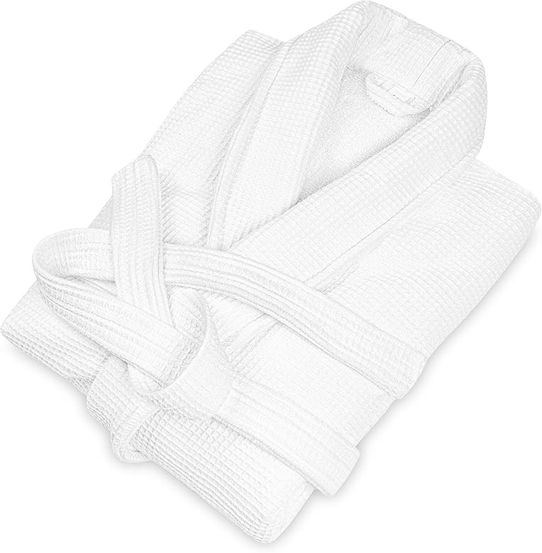 Luxury White Spa Bathrobe Unisex - Cotton Waffle Exterior, Terry Towel Interior | Amazon (US)