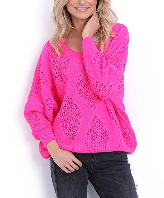 Fobya Women's Pullover Sweaters HOTPINK - Hot Pink V-Neck Sweater | Zulily
