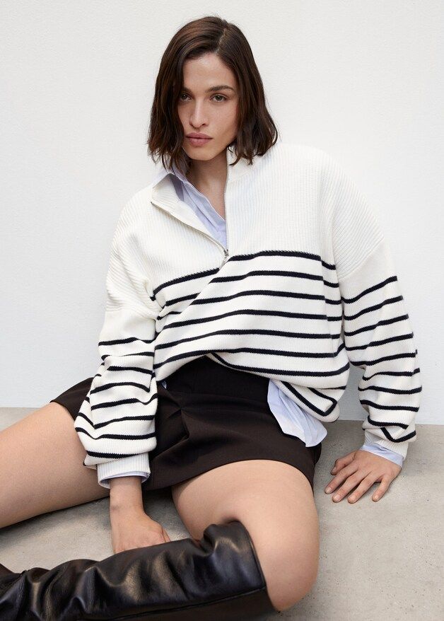 Striped sweater with zip -  Women | Mango United Kingdom | MANGO (UK)