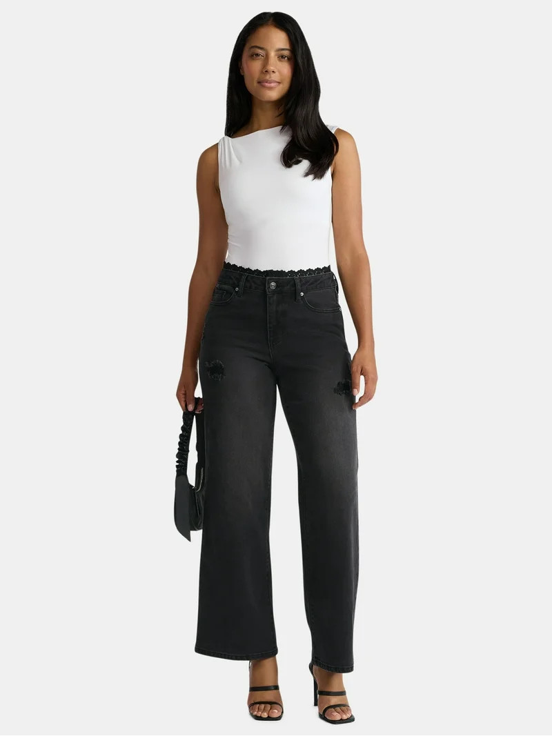 Madden NYC Women's Lace Waist Jeans, 32" Inseam, Sizes 00-18 | Walmart (US)