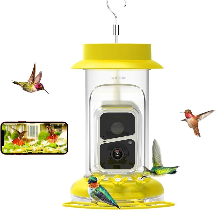 Soliom Humbirdy-Hummingbird Feeder Camera with Ant Moat,Bee Proof,AI Identify Bird Species,Bird W... | Amazon (US)