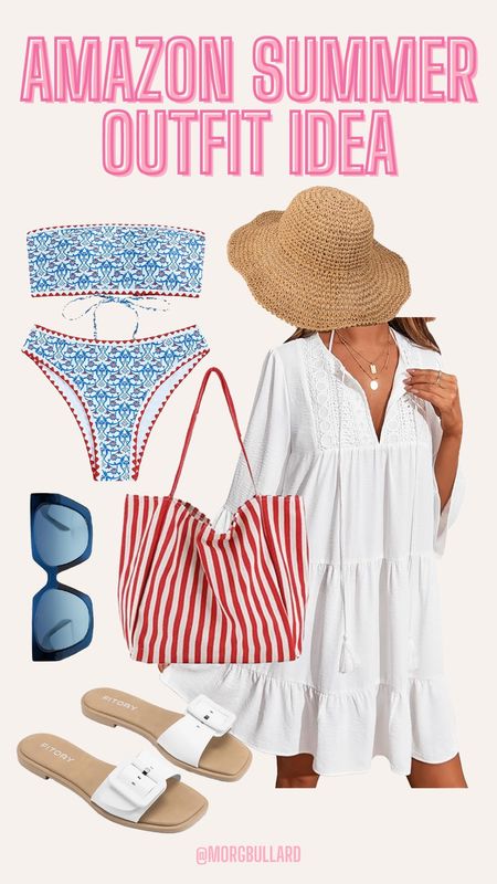 Amazon swim | Amazon 4th of July outfit | Amazon red white and blue outfit | Amazon red striped tote | Amazon swim coverup dress | Amazon beach day outfit 

#LTKSeasonal #LTKSwim #LTKStyleTip