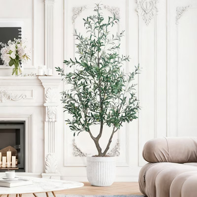 Vitalismo 7ft Artificial Olive Tree with Natural Trunk Silk 1448 Lifelike Leaves 68 Faux Realistic Fruits Tall Potted Fake Tree | Target