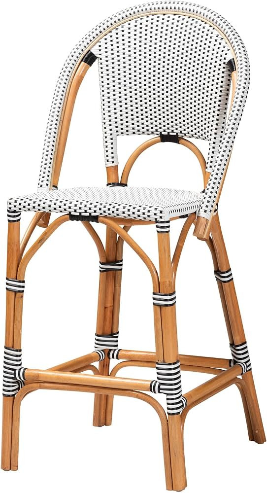 bali & pari Genica Classic French Two-Tone Black and White Weaving and Natural Rattan Bar Stool | Amazon (US)