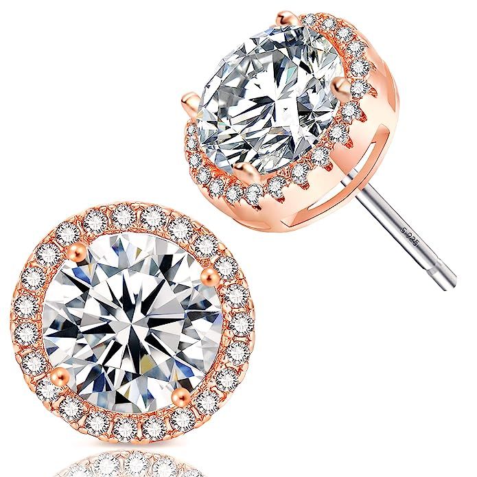 18K Rose Gold-Plated Cluster Round Cut Stud Earrings (1.66cttw) | Amazon (US)
